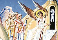 Der Engel und die Frauen beim leeren Grab nach der Auferstehung Jesu