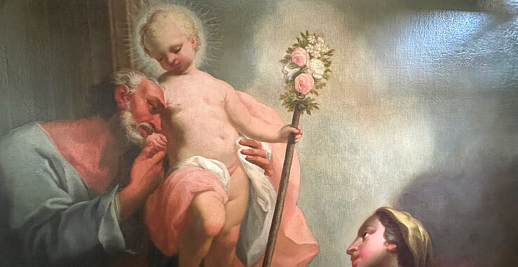 Die Restaurierung von Gemälden des Barockmalers Michael Angelo Unterberger steht in der Bergkirche Rodaun im Mittelpunkt. Hier setzte er die Heilige Familie meisterhaft in Szene.