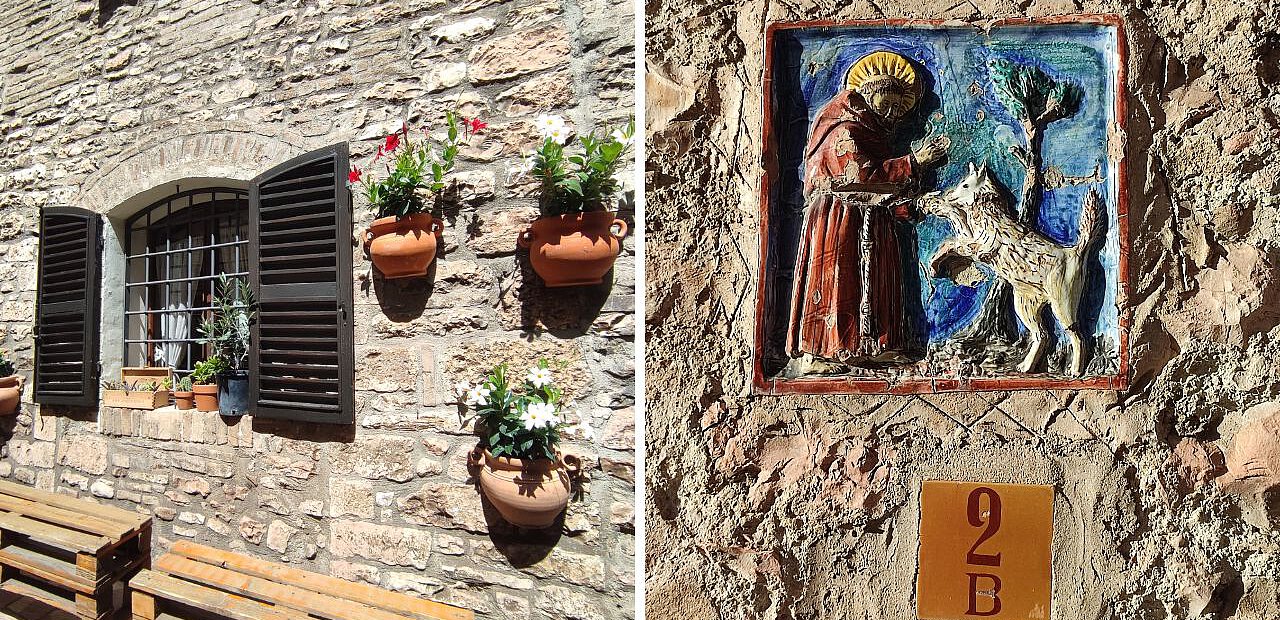 Dem heiligen Franziskus begegnet man in Assisi auf Schritt und Tritt. Und der Natur buchstäblich an – fast – jeder Hauswand.