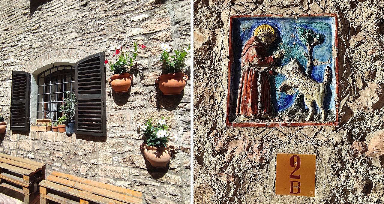 Dem heiligen Franziskus begegnet man in Assisi auf Schritt und Tritt. Und der Natur buchstäblich an – fast – jeder Hauswand.