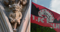 Steinfigur und Fußballmaskottchen: Der „Lincoln Imp“ und Hennes, der Geißbock, zieren große katholische Gotteshäuser.