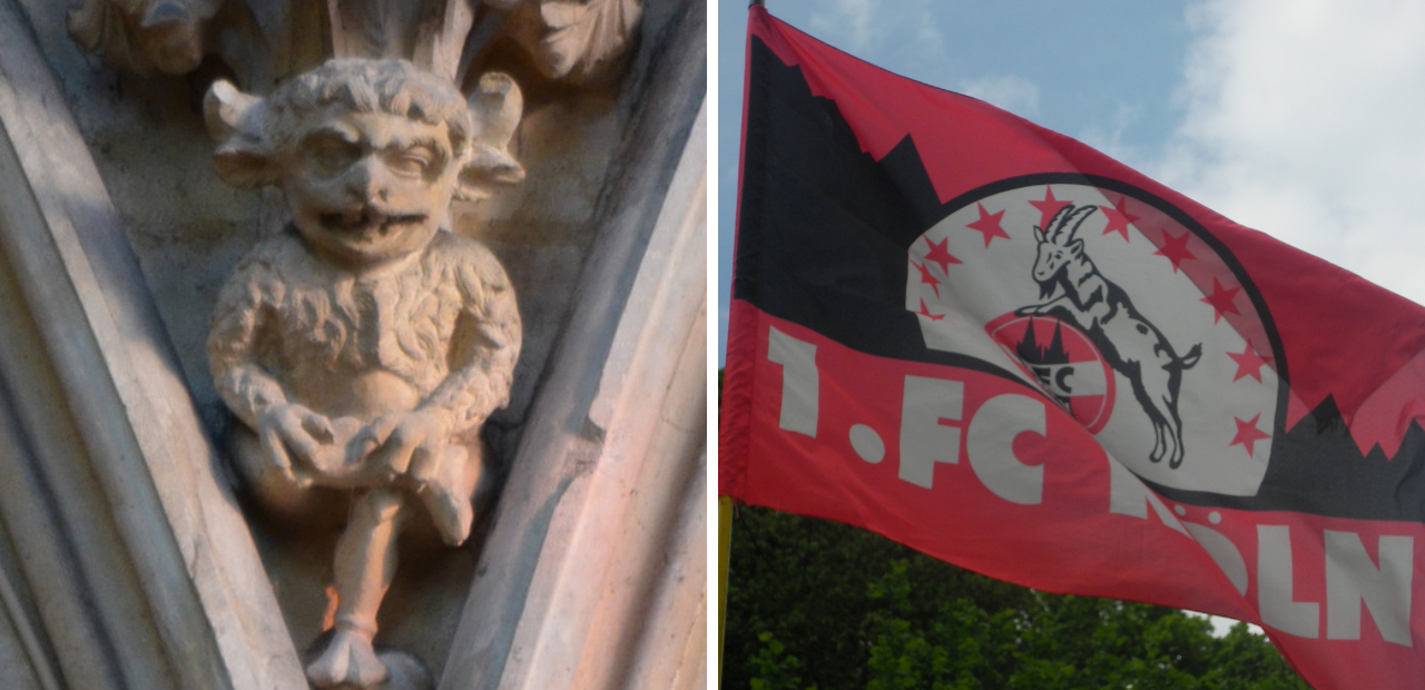Steinfigur und Fußballmaskottchen: Der „Lincoln Imp“ und Hennes, der Geißbock, zieren große katholische Gotteshäuser.