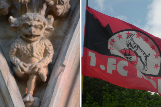 Steinfigur und Fußballmaskottchen: Der „Lincoln Imp“ und Hennes, der Geißbock, zieren große katholische Gotteshäuser.