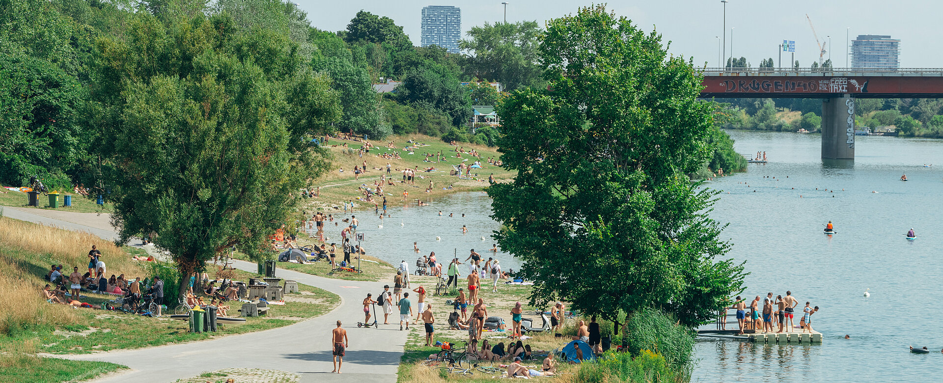 21 Kilometer Länge hat die Donauinsel. Mit dieser Größe bietet sie „Platz für alle“.