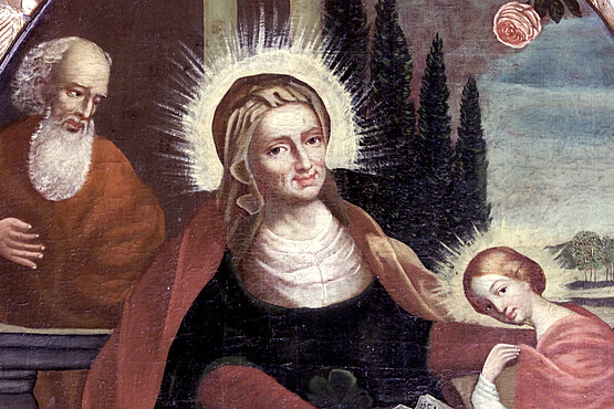 Maria mit Eltern: Die junge Gottesmutter mit Mutter Anna und Vater Joachim (Wallfahrtskirche Maria Lanzendorf).