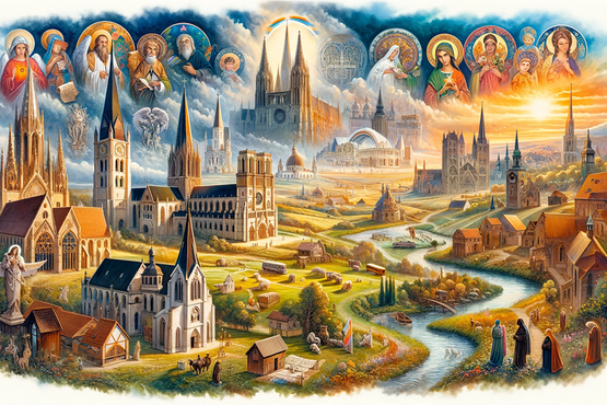 christliches Erbe Europa in Aquarellbild dargestellt