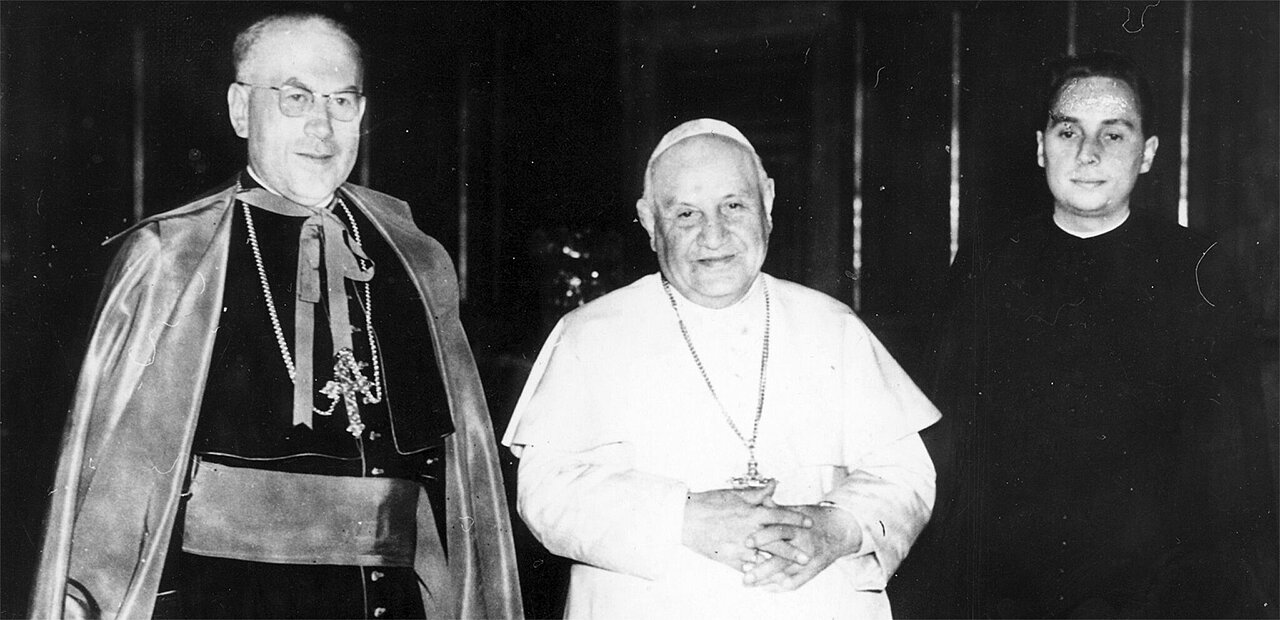 Papst Johannes XXIII. mit Kardinal Franz König und Helmut Krätzl