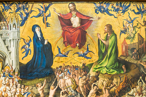 Jesus, wiederkommend: Detail aus dem "Jüngsten Gericht" von Stefan Lochner. 