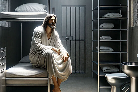 Jesus in einer Gefängniszelle