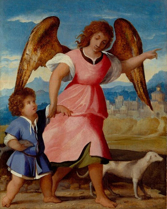Der Erzengel Raphael mit dem kleinen Tobias von Palma il Vecchio (1480 – 1528).