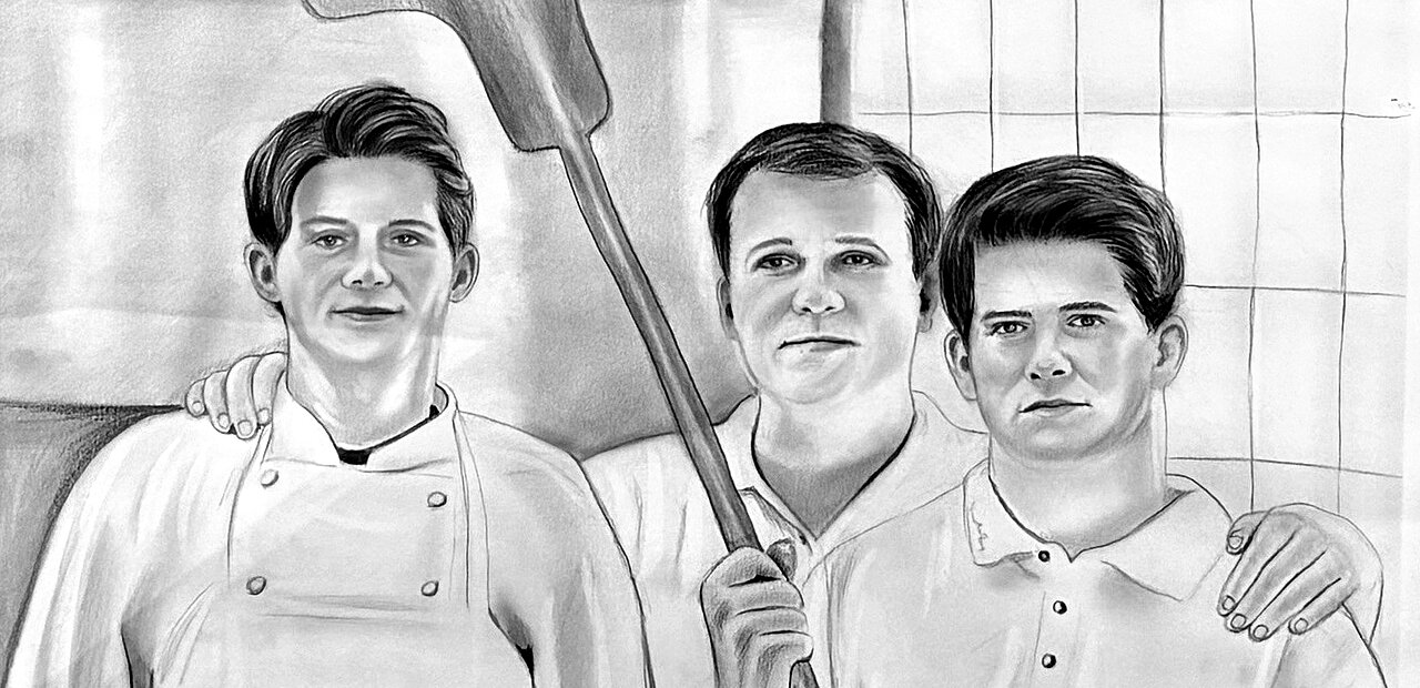 Zeichnung von Gerhard Ströck mit seinen Söhnen Christoph und Philipp