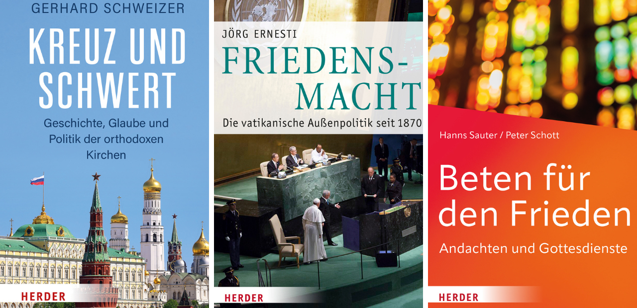 Drei Bücher zu Glauben, Krieg und Frieden.