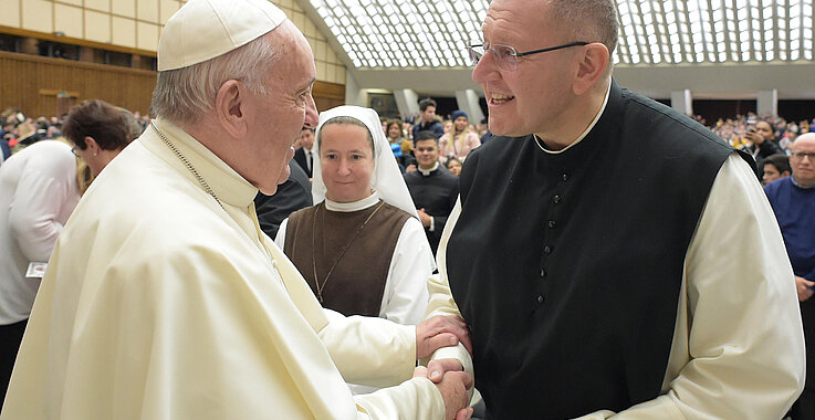 Pater Wallner mit Papst Franziskus im Vatikan