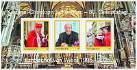 Briefmarken von Philatelistenverein St. Gabriel anlässlich des 80. Geburtstag von Kardinal Christoph Schönborn.