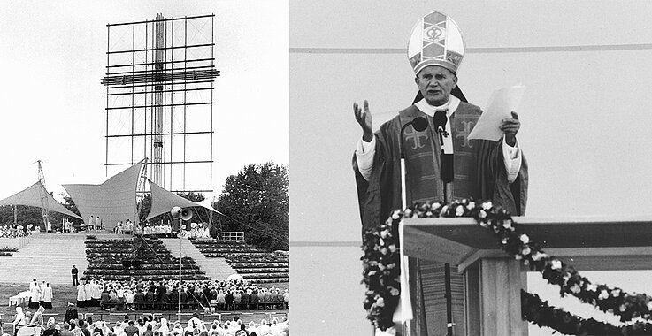 Papstkreuz erinnert an den Gottesdienst mit Johannes Paul II. im September 1983