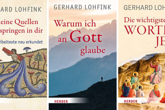 Hier ein Bildtext zu Sie sind leicht lesbar - die Bücher, die Gerhard Lohfink über Themen der Bibel geschrieben hat.den drei Büchern. 