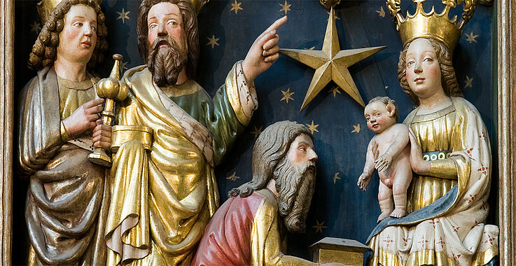 Jesus, Maria und die heiligen drei Könige mit Stern von Betlehem