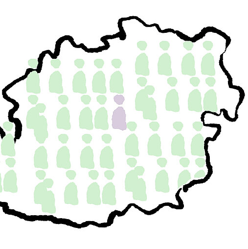 Österreichkarte mit markierter Person, die an ME/CFS erkrankt ist.