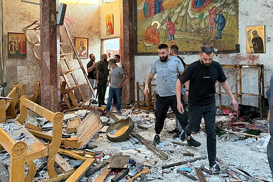 Die Verfolgung von Christen hat weltweit zugenommen: Hier ist die Mar-Elias-Kirche in Syrien nach einem Anschlag zu sehen. 