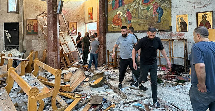 Die Verfolgung von Christen hat weltweit zugenommen: Hier ist die Mar-Elias-Kirche in Syrien nach einem Anschlag zu sehen. 