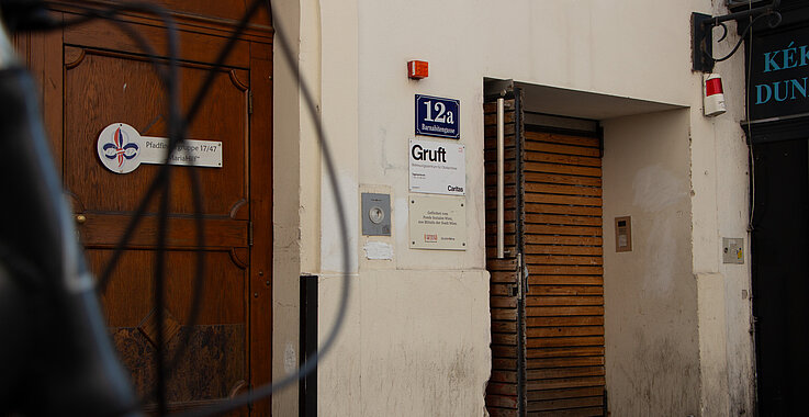 Der Eingang zum Tageszentrum der Gruft in Wien-Mariahilf. 