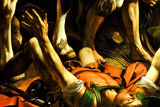 Gemälde: Die Bekehrung des Apostels Paulus auf dem Weg nach Damaskus; von Michelangelo Merisi, genannt Caravaggio.