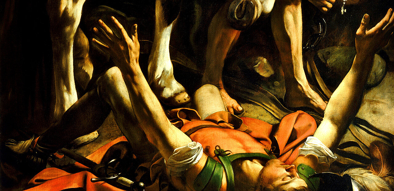 Gemälde: Die Bekehrung des Apostels Paulus auf dem Weg nach Damaskus; von Michelangelo Merisi, genannt Caravaggio.