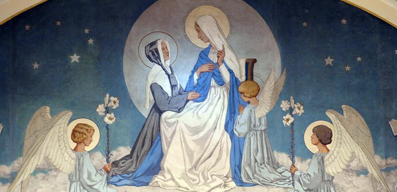 Cathérine Labouré mit Maria und Engeln.