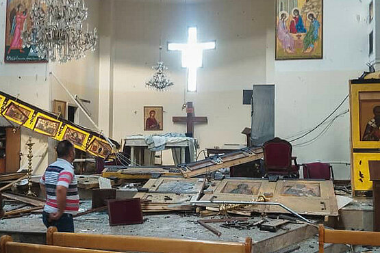 Die St. Elias Kirche in Damaskus nach einem Terroranschlag. Christen werden in Syrien derzeit enorm verfolgt. 