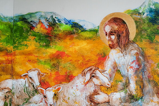 Gemälde: Jesus mit Schafen