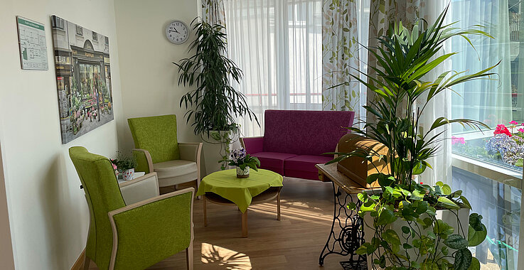 Der Wohnbereich im CS Hospiz Verena in der Pramergasse. Im Hospiz-Alltag ist das Thema Sterben nicht immer omnipräsent. 