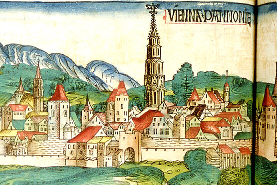 Schedelsche Weltchronik: Stadtansicht von Wien mit Stephansdom