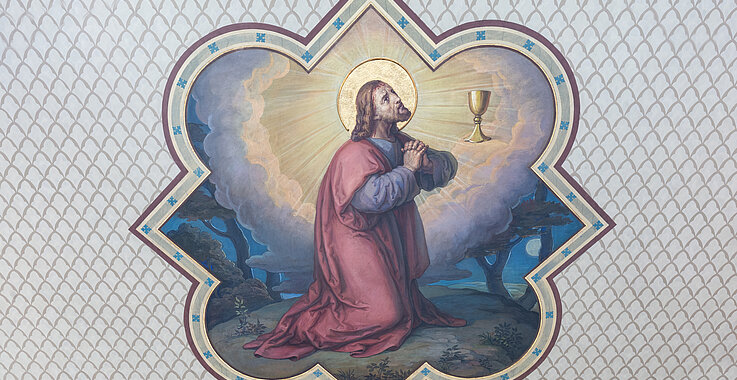 Ein Gemälde von Jesus Christus am Ölberg in der Karmeliterkirche Döbling, Kirche zur Heiligen Familie.
