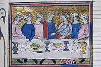 Gastmahl von Königin Ester, Buchmalerei 14. Jahrhundert