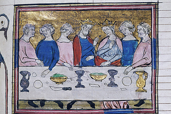 Gastmahl von Königin Ester, Buchmalerei 14. Jahrhundert