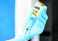 Corona Impfstoff wird in Spritze aufgezogen