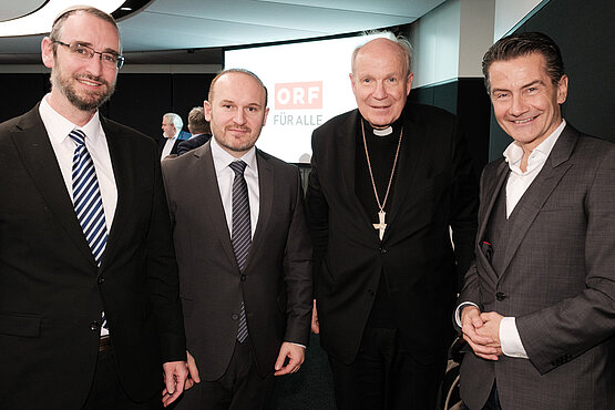 Oberrabbiner Jaron Engelmayer, IGGÖ-Präsident Ümit Vural, Kardinal Christoph Schönborn und ORF-Generaldirektor Roland Weißmann beim Treffen der Religionsgemeinschaften im ORF. 