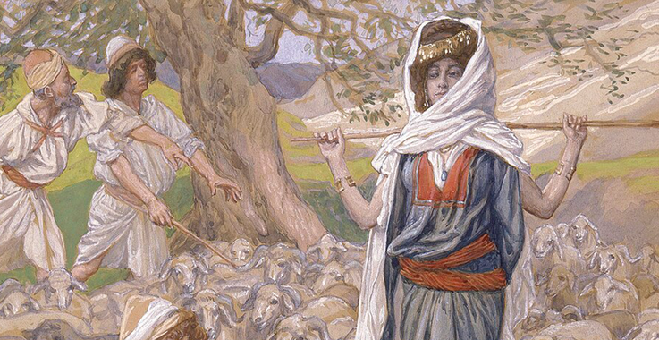 Bibelillustrationen aus  dem Tanach: Rachel am Brunnen, wo sie Jakob erstmals begegnet.