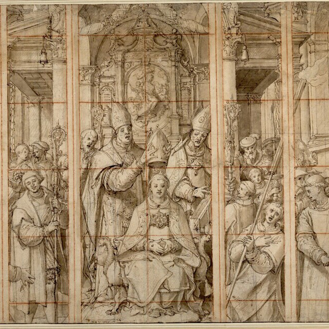 Ein Bild der Bischofsweihe des Heiligen Nikolaus. 