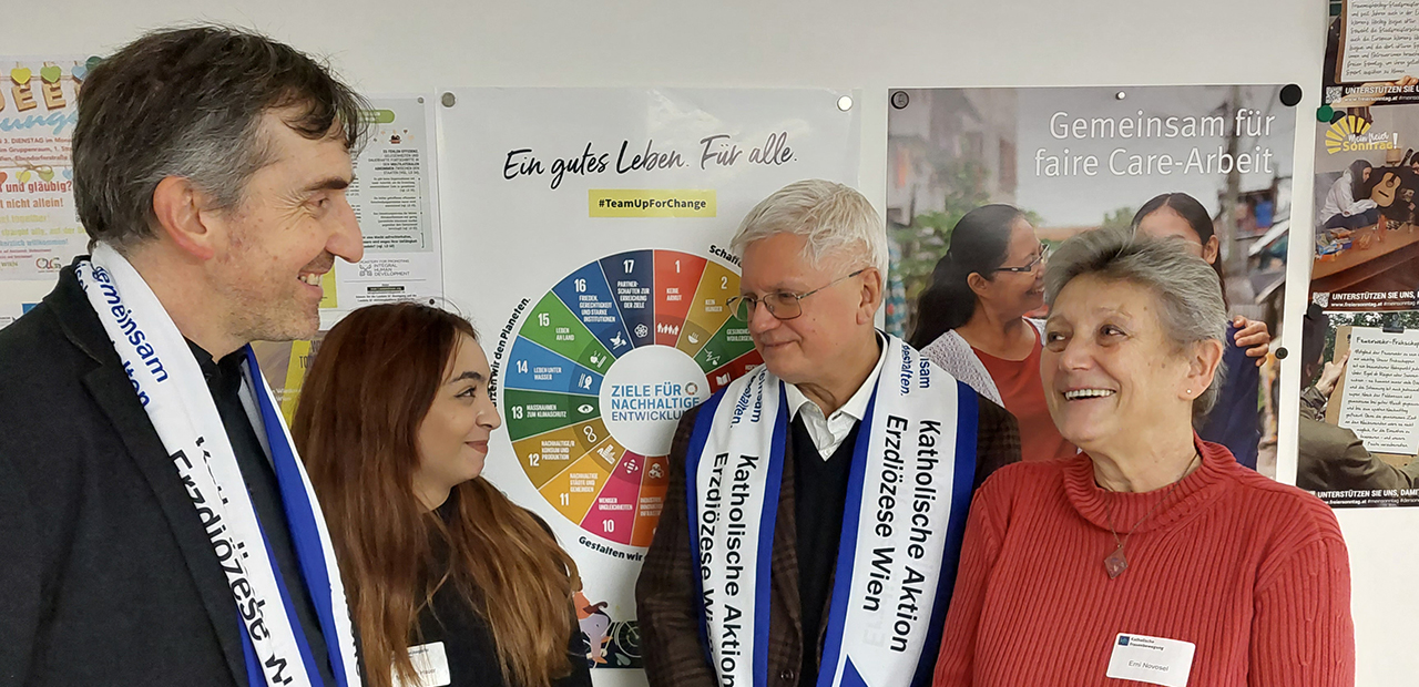 3/2024 KA-Generalsekretär Christoph Watz, Jungscharvorsitzende Michelle Hauer, KA-Präsident Reinhard Bödenauer und Ernie Novosel, Vorsitzende der Katholischen Frauenbewegung (kfb).